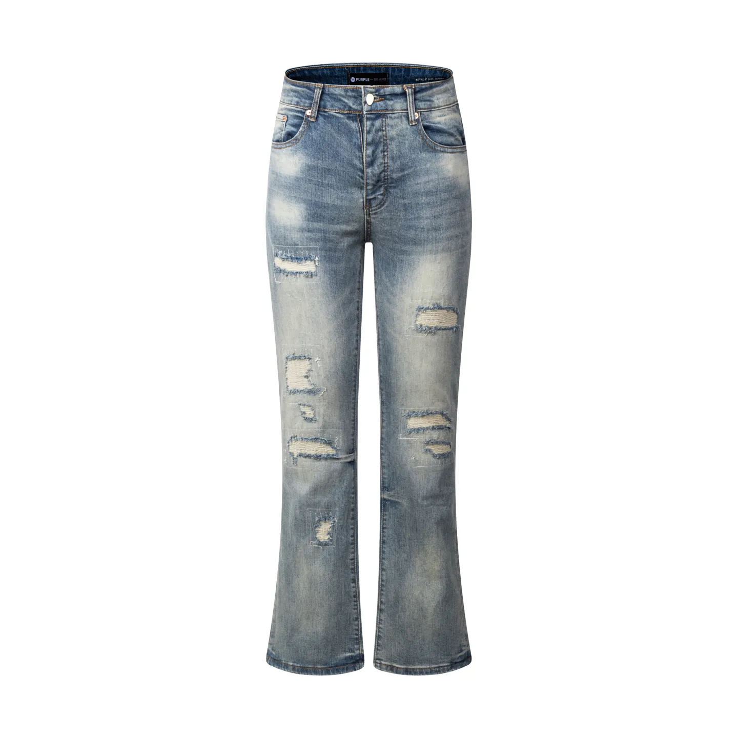 145 PURPLE BRAND 26New Arrival washed distressed patch embroidered seam jeans, truly restores the ultimate Vintage texture, three-dimensional version, loose and comfortable, not picky about the figure, taller and slimmer, factory precision, original factory quality control, same style for men and women, can be matched with couples, Versatile recommended, must-have jeans for all seasons, fashionable people have been disappointed. From the quality selection of fabrics, the tailoring of details, and the matching of patterns, they are all impeccable! The upper body is so handsome when worn...it can be easily worn by men, women and children! The craftsmanship is made of heavy-duty washed pure cotton denim fabric. After washing, it is soft and thick. It is very stylish when worn on the body. Color: Blue Style number: # Size: 28 30 32 34 36